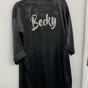 Becky Black Satiny Robe with Silver Glitter Personalized Name